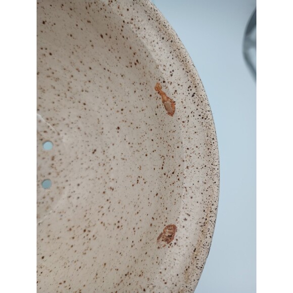 Primitive Stoneware Berry Bowl W Leather Hanger Loop Brown Speckled Blue Vine - Picture 4 of 8